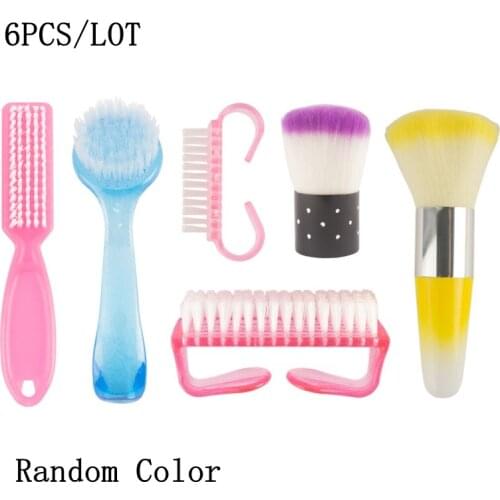Hot 6PCS/Set Nail Brush Nail Cleaning Remove Dust Powder Plastic Cleaner For Acrylic UV Gel Nails Art Manicure Care Accessory
