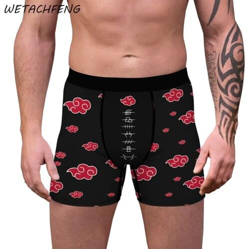 Hot Sale Boxershorts Men Anime Print Black High Quality Mid-Waist Elastic Sexy Underpants Breathable Briefs Big Size Male Shorts