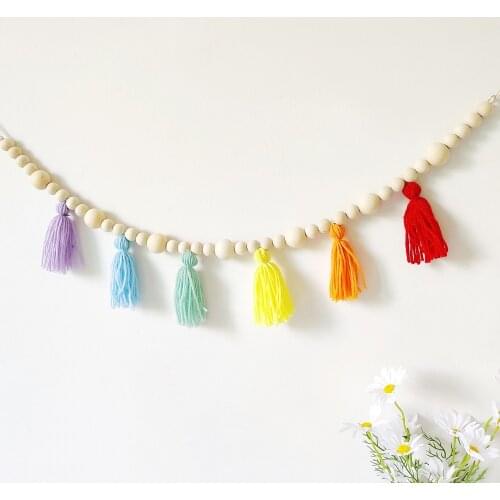 Nordic Kids Room Beads Garland Wall Decoration Handmade Beads Tassels Nursery Room Decor Hanging Decor Boys Girls Room Decor