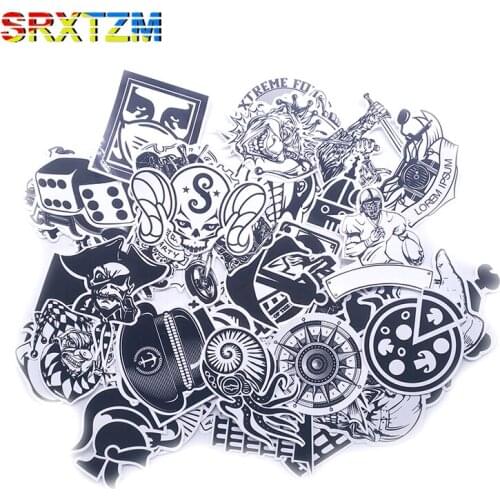SRXTZM Random Music Skateboard Guitar Travel Case Sticker Black And White Car Decal Cute Stickers Fashion Funny Sticker Cars
