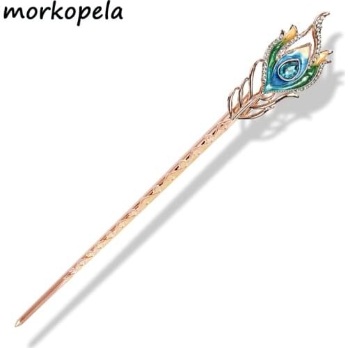 Morkopela Enamel Flame Shape Rhinestone Hair Stick Vintage Rhinestone Hairpin Women Banquet Party Hair Pins Accessories