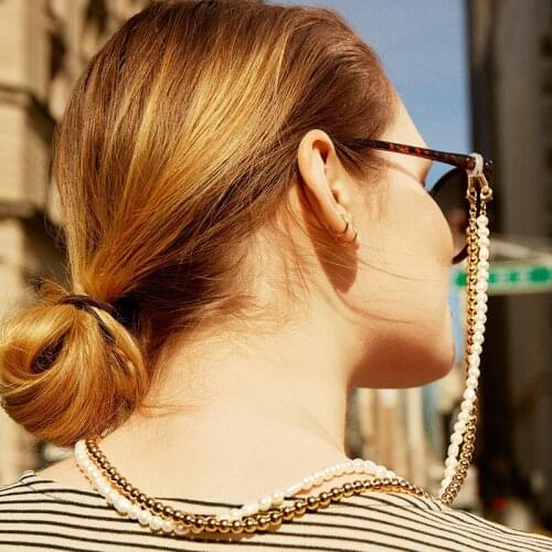 2020 New MInimalist Street Style BBC Gold Beads White Pearl Sunglasses Chains For Women Multifunctional Mask Chain For Women