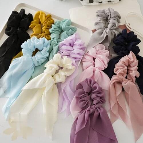 New Chiffon thin bow ribbon tassel large intestine circle cross border hot selling female headdress fabric art hair circle