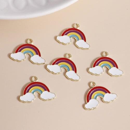 10pcs 21*15 Enamel Rainbow Charms for Jewelry Making Handmade DIY Cute Cloud Girl Charms Necklaces Pendants Earrings Accessories