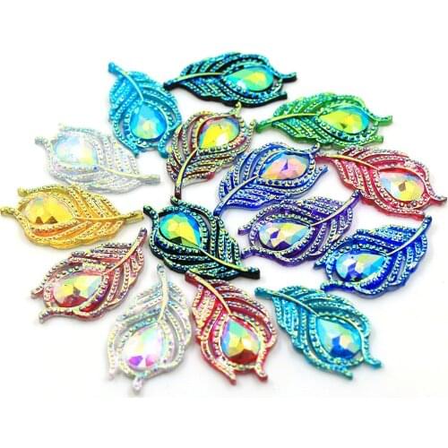 10pcs Resin Rhinestones Peacock Feathers Glitter Resin Strass Flat Back Rhinestones For Clothes Appliques High Quality