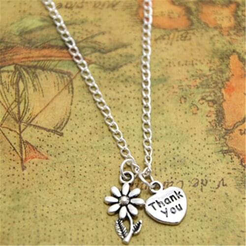 12pcs/lot Thank you Rose necklace Thank you Charm pendant Thank you Rose Charm Rose Jewelry