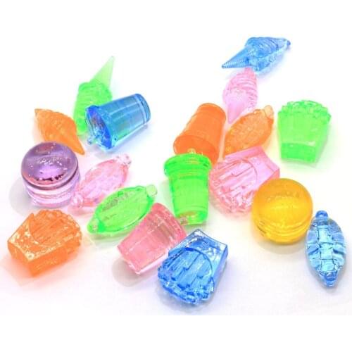 200/50g Wholesale Kawaii Cartoon Juice Cup Chips Ice-cream Hamburger Plastic Crystal Dollhouse Food Beads Charms Charms