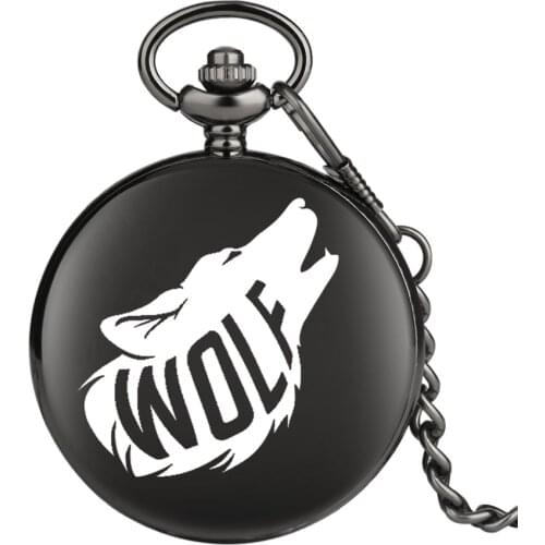 3D Wolf Personalized Custom Quartz Pocket Watch Retro Black Smooth Fob Watches Chain Clock for Men Women Children Dropshipping