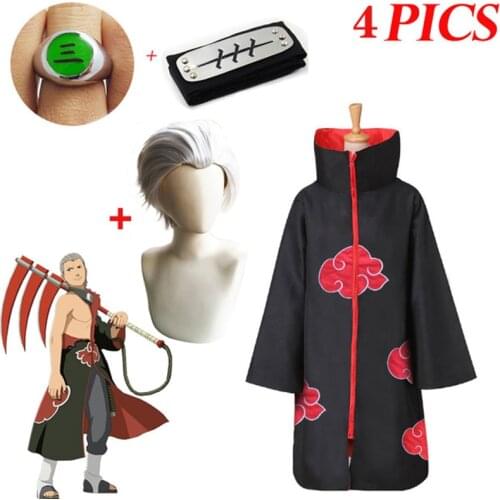 4 PCS New Fashion Anime Hidan Cosplay Black Cloak Costumes For Adult Comic Clothes Headband Kids Robe Halloween Costume