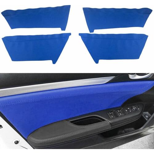 4pcs Blue High Quality PU Leather Car Interior Door Panel Surface Cover Shell Trim For Honda Civic 2016-2018
