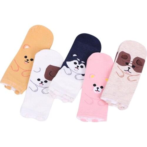 5pairs Cute Funny Cotton Socks Women Low Cut Dog Kawaii 3D Cartoon Animals Happy Socks Winter Warm Christmas Socks Gift Horsiery