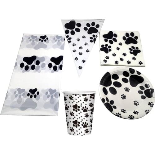 51pcs/lot Kids Favors Dog Paw Footprints Napkins Plates Flags Baby Shower Banner Decorate Tablecloth Birthday Party Dishes Cups