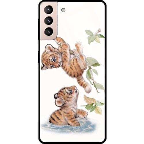 Little tiger playing Tempered Glass Case For Samsung Galaxy S21 Ultra Note 20 S8 S9 S10 Note 10 Plus S20 FE