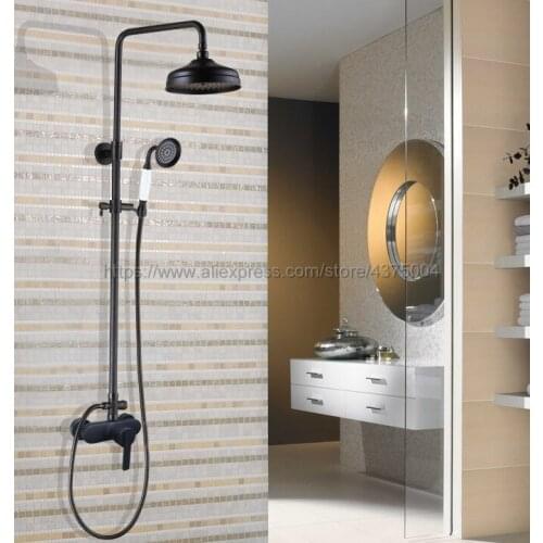 Black Oil Rubbed Brass Bathroom Shower Faucet Bath Faucet Mixer Tap With Hand Shower Head Set Wall Mounted Nhg155