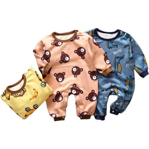 Baby Rompers Plus Velvet Thick Warm Winter Long Sleeve Jumpsuit Long Sleeve Boys girls Cartoon bear dinosaur Rompers