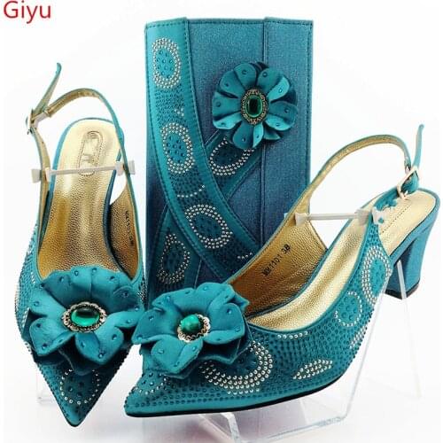Doershow new latest Shoes And Bag Matching Set With blue Hot Selling Women Italian Shoes And Bag Set For Party Wedding! HGO1-11