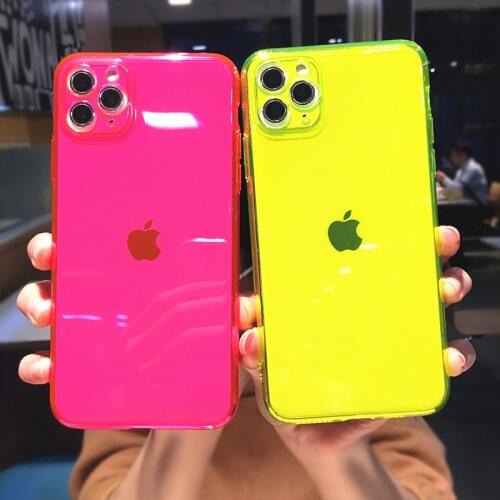 Fashion Fluorescent Solid Color Phone Case For iPhone 11 Pro Max 12 Mini XR X XS 7 8 Plus SE 2020 Luxury Soft Transparent Cover