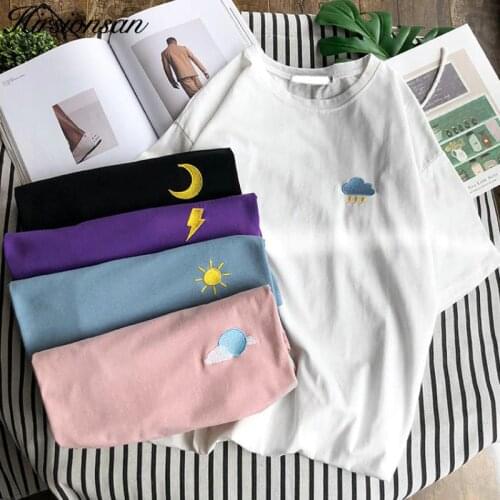Hirsionsan Harajuku 2021 Summer Short Sleeve T Shirt Women Casual Weather printed Tshirt Female Korean Cute Cotton Tops Tees
