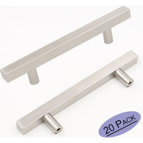 Goldenwarm Brushed Nickel Cabinet Pulls Square T Bar Bathroom Cabinet Door Hardware Handles Furniture Drawer Knobs 20Pack