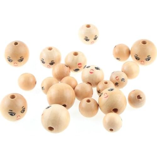DIY Coffee color 14/18/22mm 20pcs Round Natural Wood Color Lady Smile face Wooden Beads For Jewelry Making
