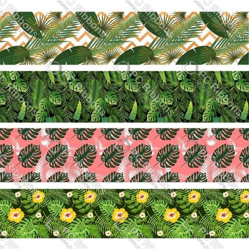 16-75MM Tropical Flowers&Plants Printed Grosgrain Polyester Ribbon 50 Yards Gift Wrapping Diy Bows Wedding Drections Ribbons
