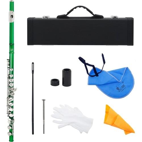 M MBAT Cross Flute 16 Holes Closed Hole Green Transverse Flute C Tone Cupronickel Woodwind Musical Instrument With Accessories
