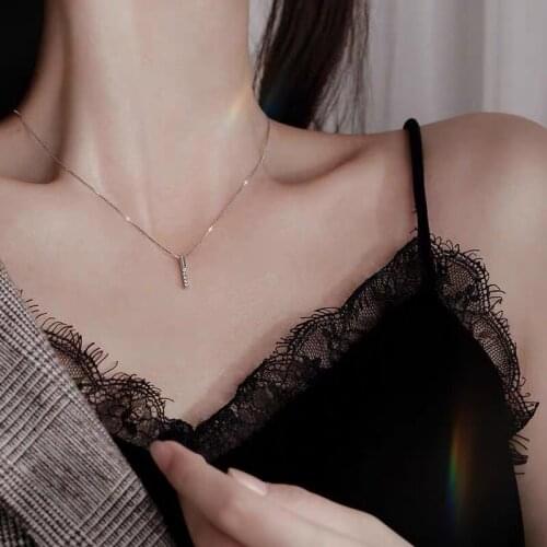 Small Rectangular Minimalist Silver Color Cubic Zirconia Clavicle Chain Necklace For Women Girls Korean Dainty Jewelry