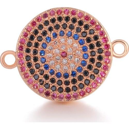 Micro Pave Multicolor Crystal Rhinestone Loop Round Connectors Charms For DIY Craft Bracelets Jewelry Making Findings Wholesale