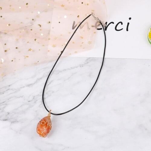 1Pc Handwrapped Raw Carnelian Necklace for Women Men Natural Stone Healing Crystal Chakra July Birthstone Wire Rough Carnelian