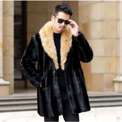 Autumn faux mink leather jacket mens winter thicken warm Medium length fur leather coat men jackets jaqueta de couro fashion b72