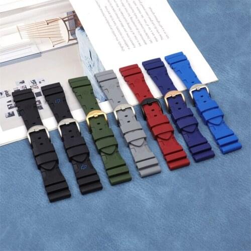 Grey Blue Red Green Black Quality Soft Silicone Rubber Watch Band Replace For Panerai strap Waterproof watchband free tools22 mm