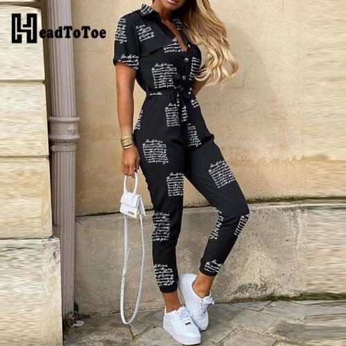 Letter Print Short Sleeve Rompers Womens Jumpsuit One Piece Outfit
