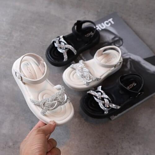 3 5 7 6 10 12 Year Old Fashion Rhinestones Weave Kids Summer Sandals For Little Girls 2021 Princess Beach Shoes Children Sandals