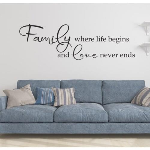 Family Where Life Begins And Love Never Ends Art Design Vinyl Wall Sticker Quotes Creative Character Home Decor Family Decals