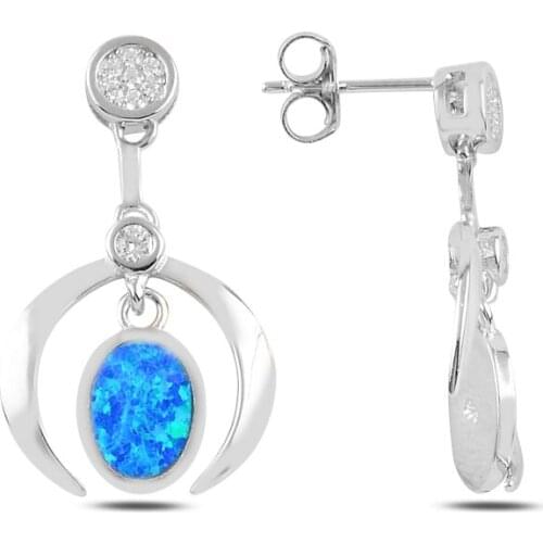Silver 925 Sterling Opal & Zircon Crystal Dangle Studded Earrings