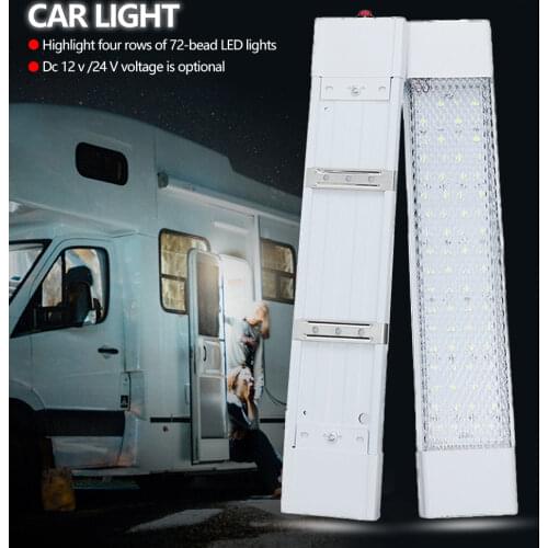 12V 24V 72 LED Bar Car Interior Light Lamp Strip Light Bar On/Off Switch for Van Lorry Truck Camper Caravan Camping Boat