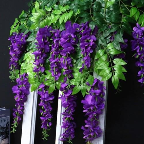 Wisteria Artificial Flower Vine Wreath Wedding Arch Decoration Fake Plant Leaf Rattan Trailing Fake Flower Ivy Wall