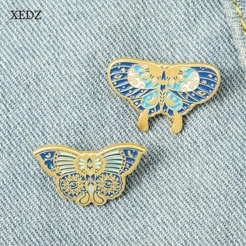 XEDZ Exquisite Chinese Style Flower Spectrum Butterfly Enamel Brooch Blue Pattern Butterfly Ladies Clothing Accessories Pin Gift