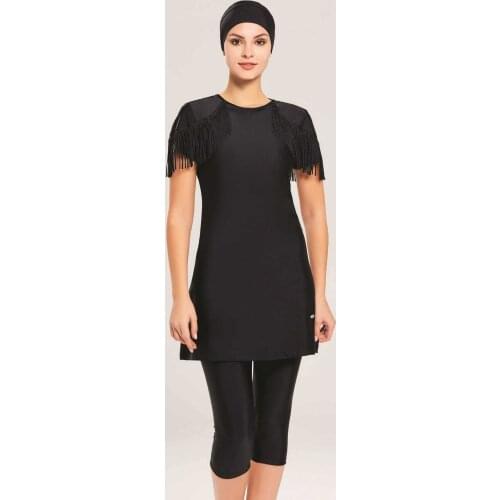 Women Black Semi-Enclosed Hijab Swimwear Turkish' Muslim Swimsuit Burkinis Modest Clothing Islamic Long Sleeves Hijab Full Cover Sw