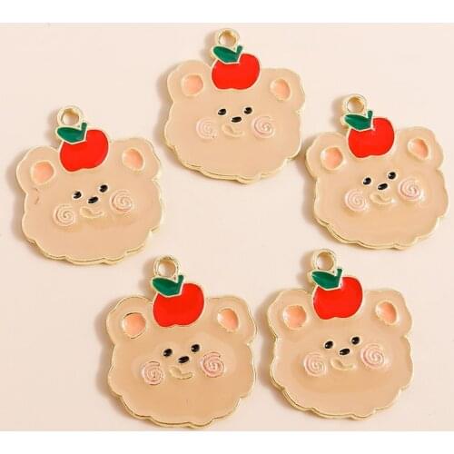 10pcs 22*25mm Cartoon Hungry Bear Charms for Necklaces Earrings Making Animal Apples Charms DIY Jewelry Making Accessories