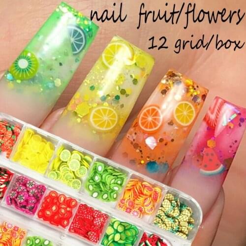 12 Grids/box 3D Fruit Mixed Tiny Slice Sticker Polymer Clay DIY Nail Design Nail Art Decoration Nails Accessories