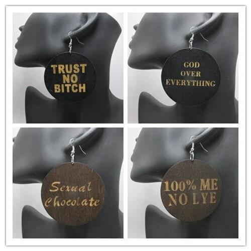 Free Shipping! 2017 Trust no Bitch Words Wooden Earrings can mixed 4 designs