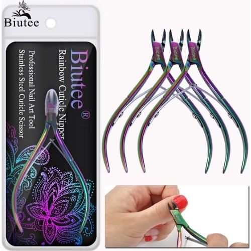 Biutee 1PC Nail Cuticle Nippers Scissors Rainbow Cuticle Scissors Dead Skin Remover Manicure Nail Art Tool Stainless Steel Tool
