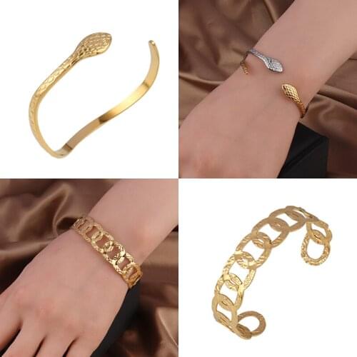 Snake Bangle Bracelets Punk Curb Cuban Chain Bracelets Stainless Steel Bracelet For Women Geometric Gold Open Cuff Bracelet