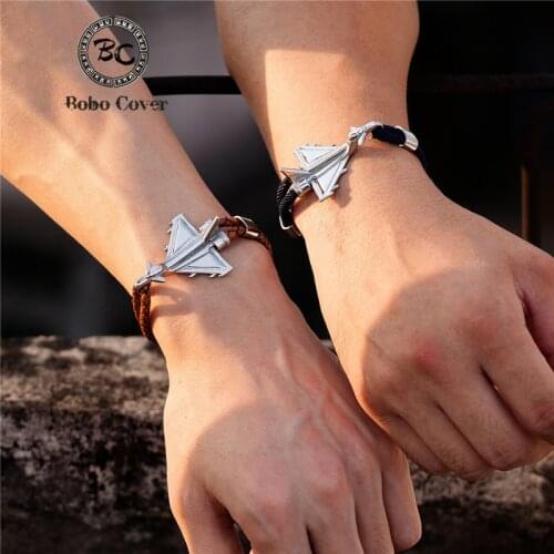 Couples Stainless Steel Jet Fighter Bracelets Colorful Milan Rope Aircraft Anchor Bracelet Male handmade femme Jewelry pulseras