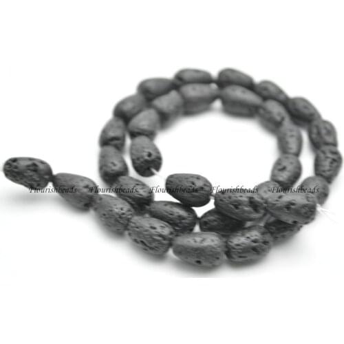 8x10mm Black Lava Stone Tear Drop Jewelry making Loose Beads