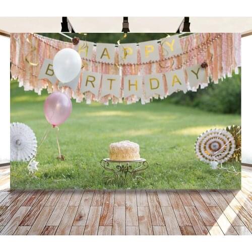 Lawn Balloon Blessing Banner and Cake Backdrops Photo Background Decorations for Girls Birthday Party Photography Props