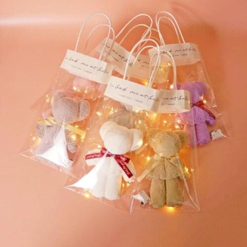 Coral Velvet Bear Towel Prevent Allergy Water-absorbing Wedding Guest Gift Business Gifts Bear Hand Towel w/Bag for Festival