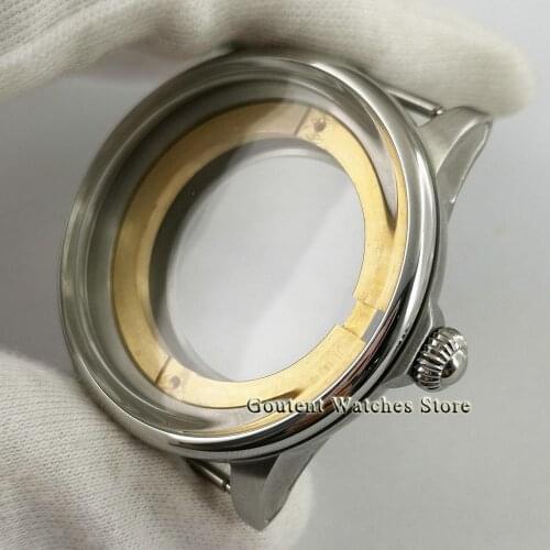 Goutent 42mm high quality silver watch case for ETA2836 Miyota 8205 8215 821A Mingzhu DG2813 3804 Seagull ST1612 movement