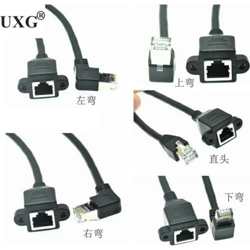 RJ45 Cable Male to Female Screw Panel Mount Ethernet LAN Network 8 Pin 90 Degree Right Angle Extension Cable 0.3m-1M